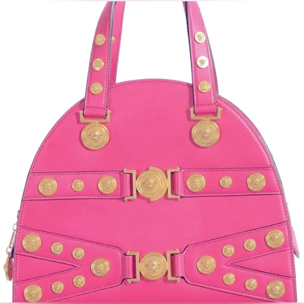 VERSACE TRIBUTE LINE Pink leather handbag With gold Medusa medallions NWT - Picture 10 of 10